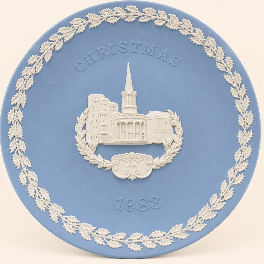 Wedgwood Jasperware Christmas Plate 1983 All Souls Langham Original Box
